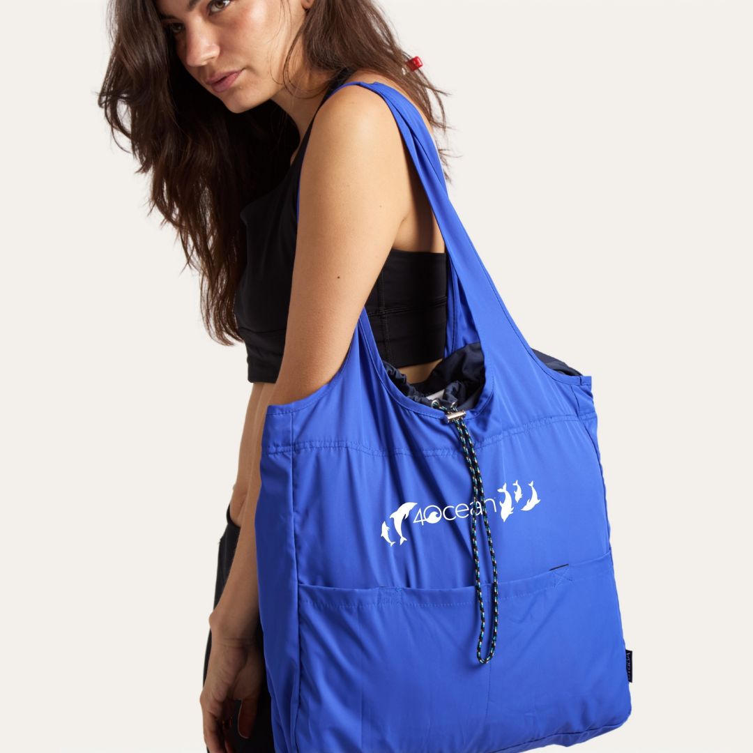 BYBBA x 4OCEAN BALOS PACKABLE TOTE BAG / COBALT DOLPHINS