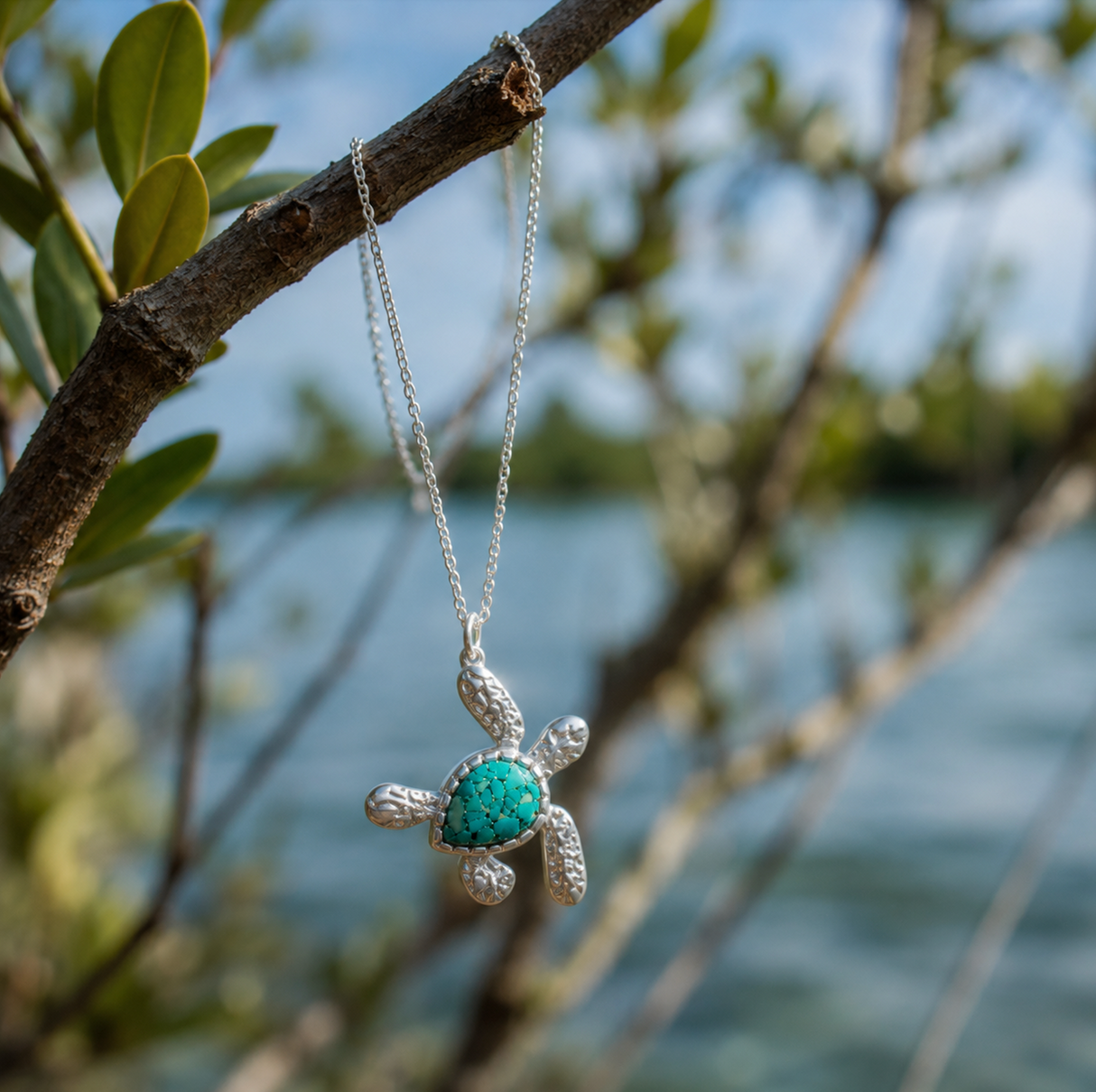 Dune Jewelry x 4ocean - Explorer Turtle Necklace - Silver - Haiti Seafoam Green