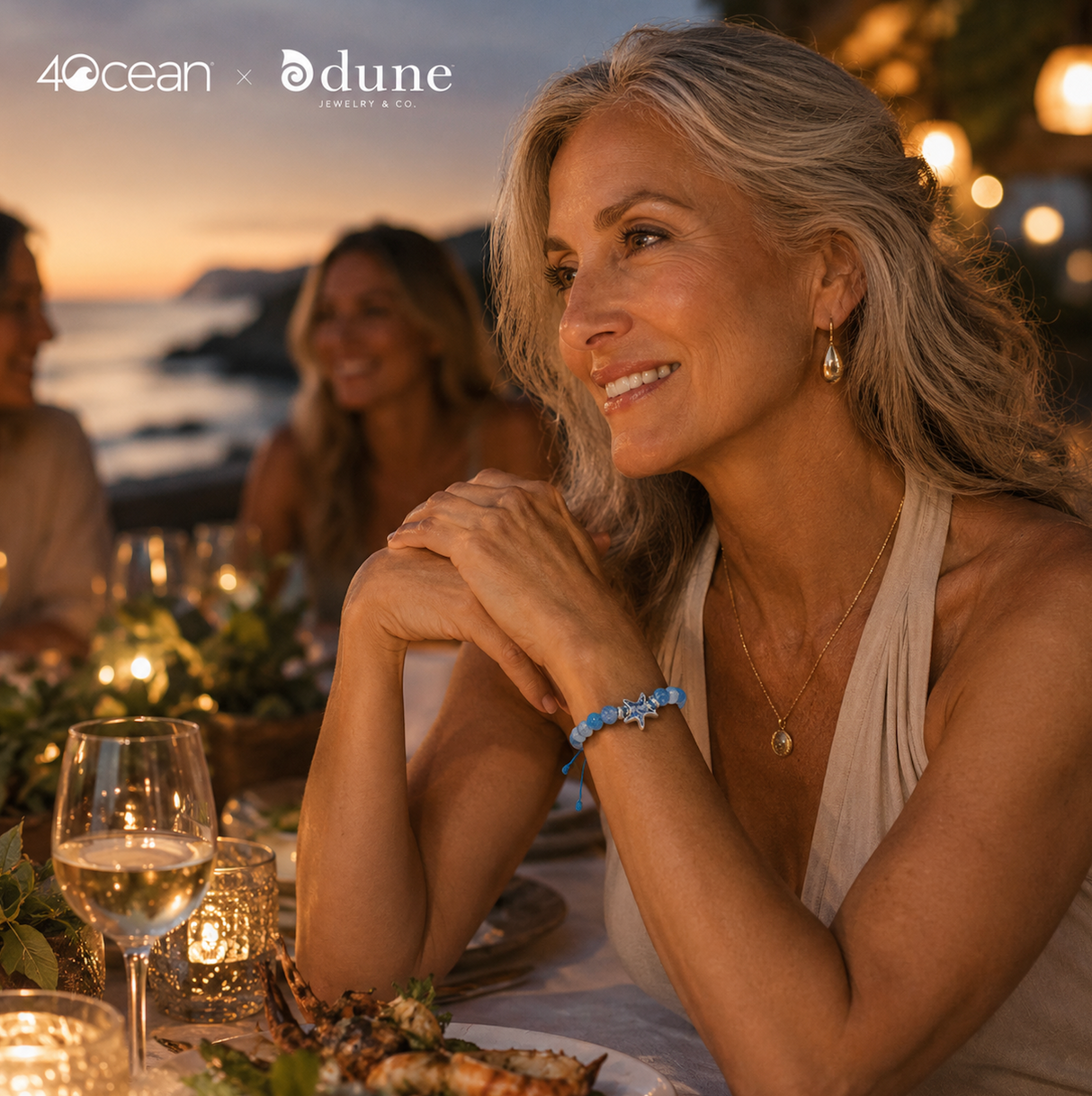 Dune Jewelry x 4ocean - Beaded Bracelet Adjustable - Starfish - Weathered Agate - Blue Plastic