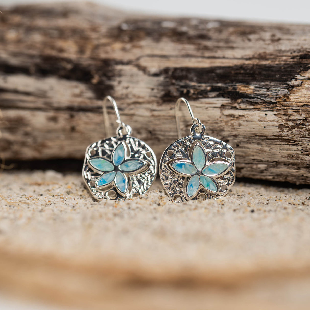 4ocean x Dune Explorer Sand Dollar Drop Earrings - Silver - Hawaii Blue