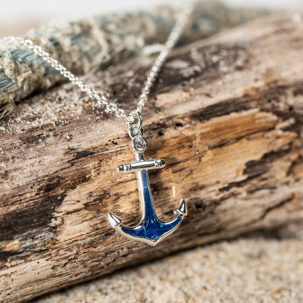 4ocean x Dune Explorer Anchor Necklace with Cubic Zirconia - Silver - Bali Blue