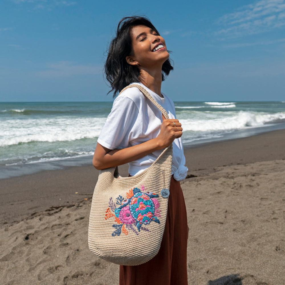 Sakroots x 4ocean Crochet Hobo Bag with Sea Turtle Embroidery