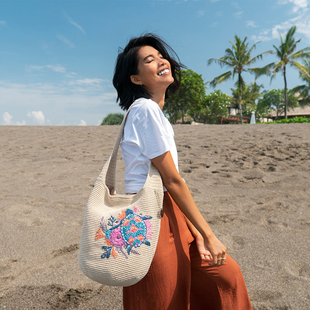 Sakroots x 4ocean Crochet Hobo Bag with Sea Turtle Embroidery