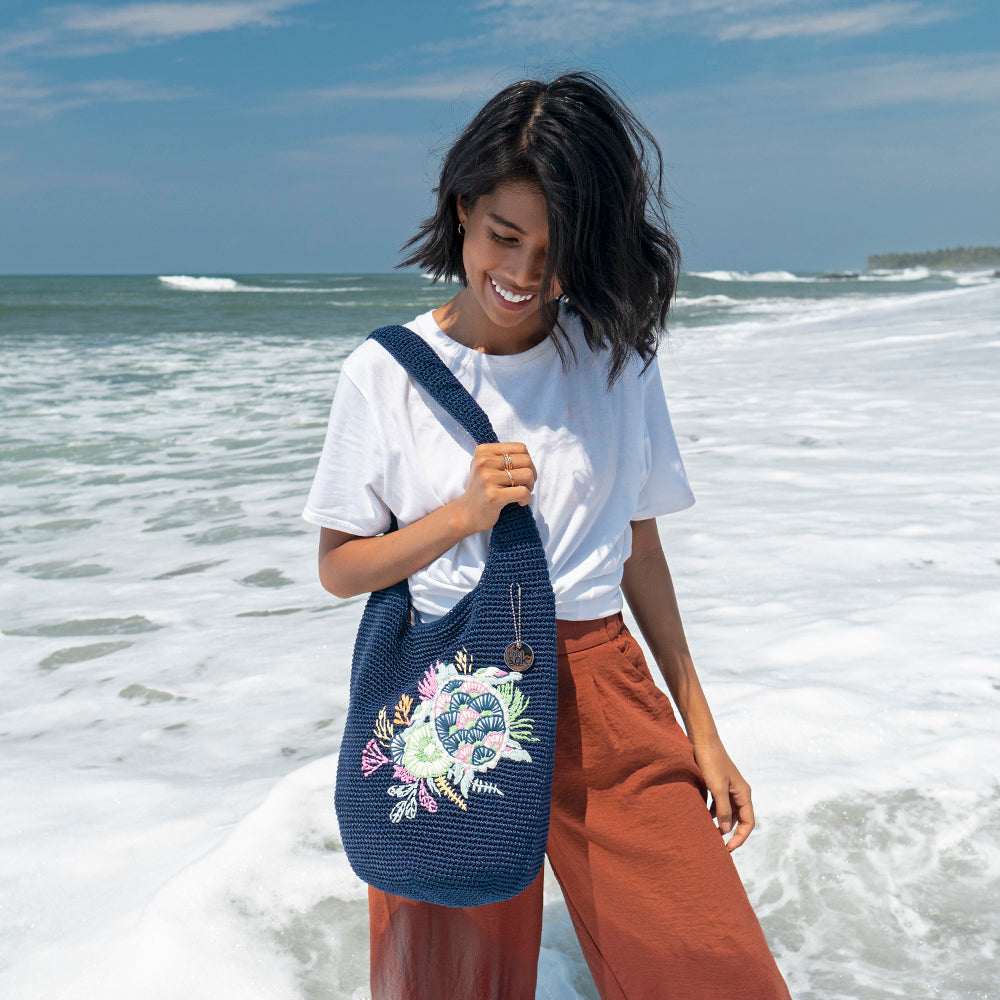 Sakroots x 4ocean Crochet Hobo Bag with Sea Turtle Embroidery