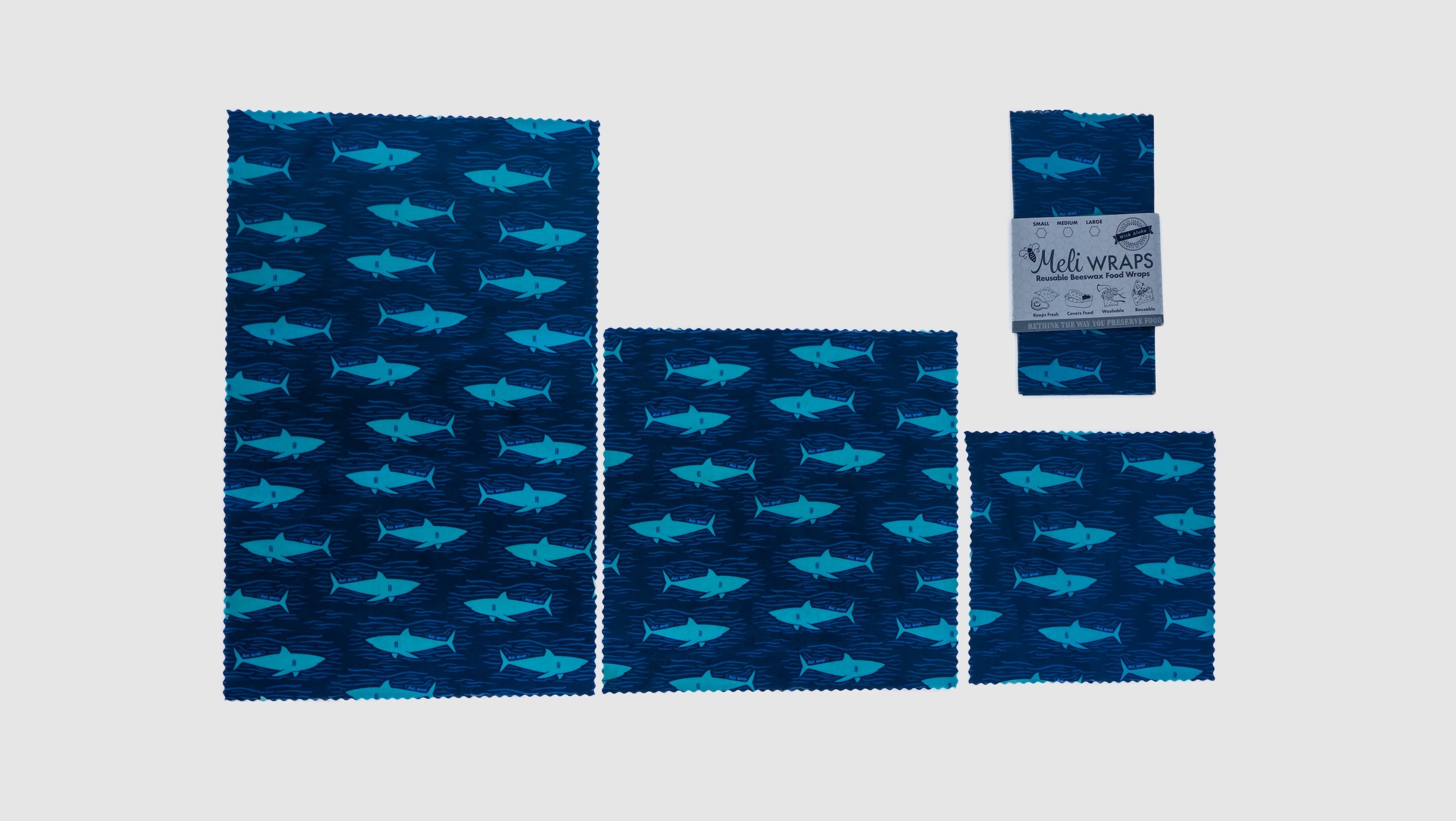 Meli Wraps Beeswax Food Wrap - Sharky Shark Print