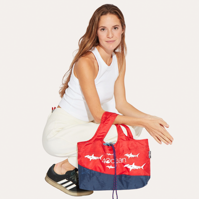 BYBBA x 4OCEAN LITTLE SUR PACKABLE TOTE BAG / RED FLAG SHARKS