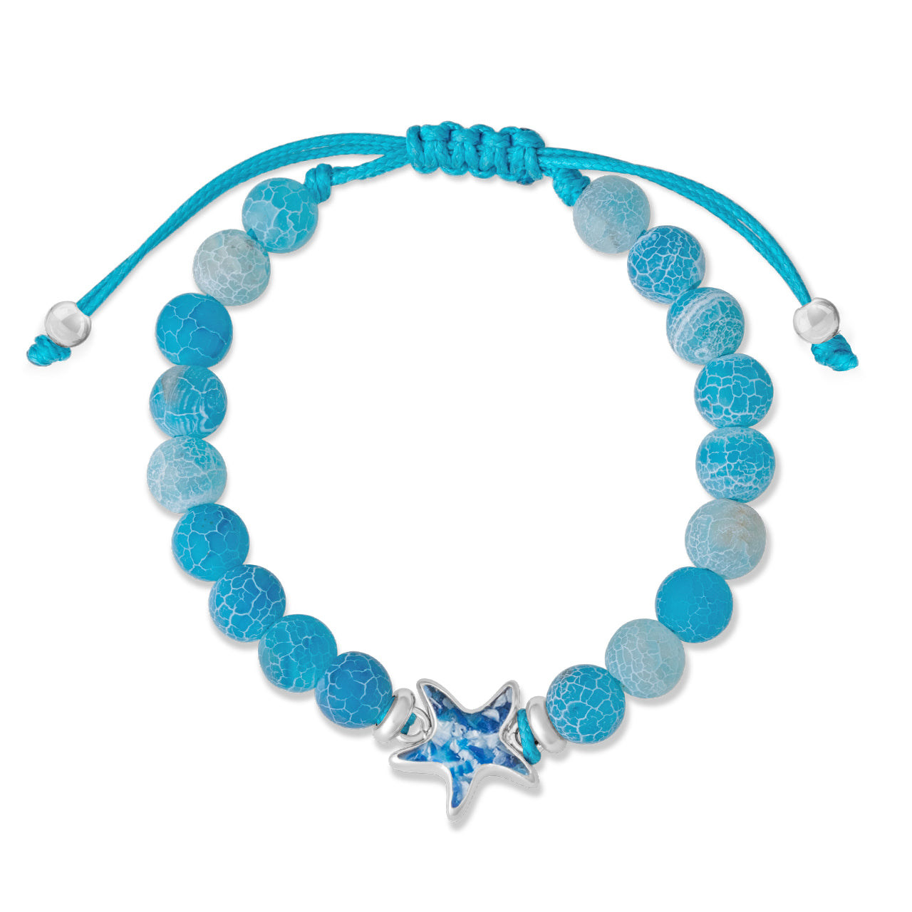 Dune Jewelry x 4ocean - Beaded Bracelet Adjustable - Starfish - Weathered Agate - Blue Plastic