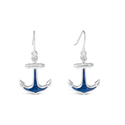 4ocean x Dune Explorer Anchor Earrings with Cubic Zirconia - Silver - Bali Blue