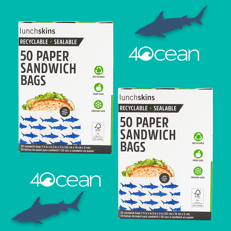 LunchSkins Shark Sandwich Bags 2-Pack Bundle, 100 Count