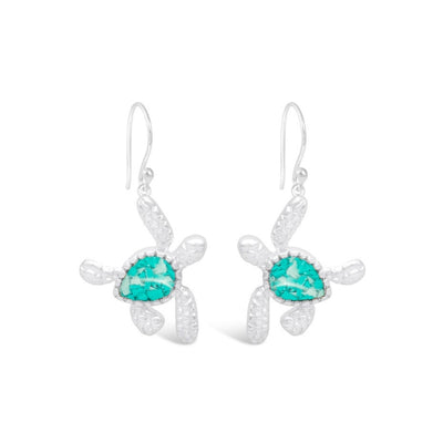 Dune Jewelry x 4ocean - Explorer Turtle Drop Earrings - Silver - Haiti Seafoam Green