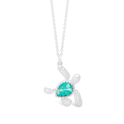 Dune Jewelry x 4ocean - Explorer Turtle Necklace - Silver - Haiti Seafoam Green
