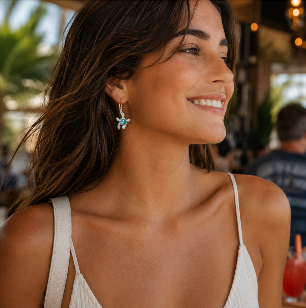 Dune Jewelry x 4ocean - Explorer Turtle Drop Earrings - Silver - Haiti Seafoam Green