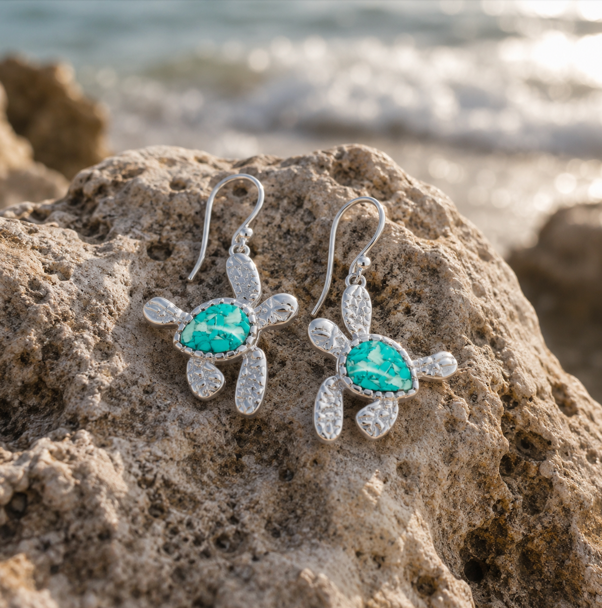 Dune Jewelry x 4ocean - Explorer Turtle Drop Earrings - Silver - Haiti Seafoam Green