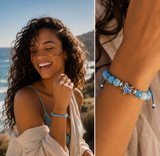 Dune Jewelry x 4ocean - Beaded Bracelet Adjustable - Starfish - Weathered Agate - Blue Plastic