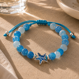 Dune Jewelry x 4ocean - Beaded Bracelet Adjustable - Starfish - Weathered Agate - Blue Plastic