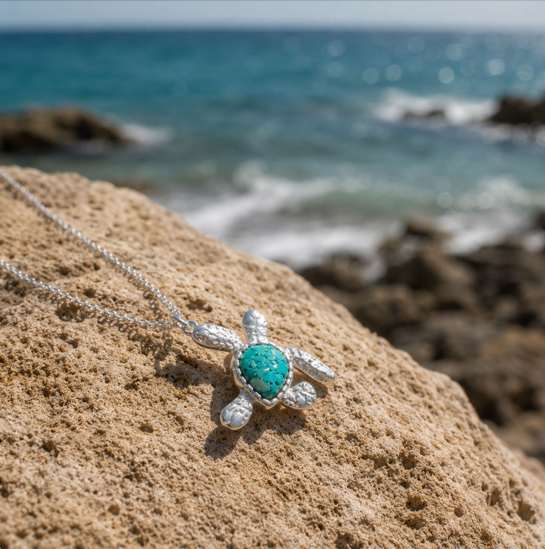 Dune Jewelry x 4ocean - Explorer Turtle Necklace - Silver - Haiti Seafoam Green