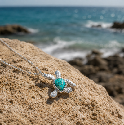 Dune Jewelry x 4ocean - Explorer Turtle Necklace - Silver - Haiti Seafoam Green