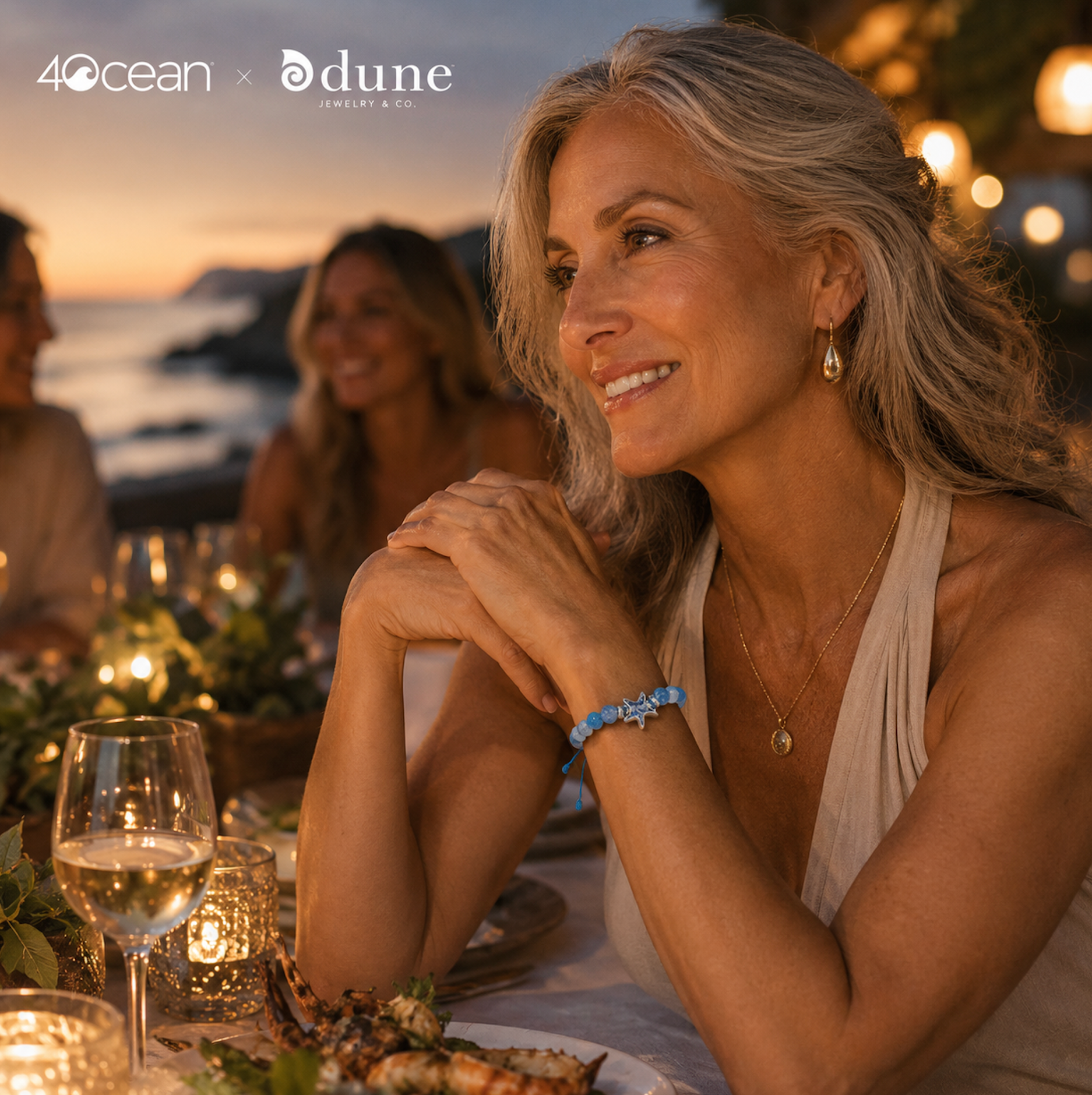 Dune Jewelry x 4ocean - Beaded Bracelet Adjustable - Starfish - Weathered Agate - Blue Plastic