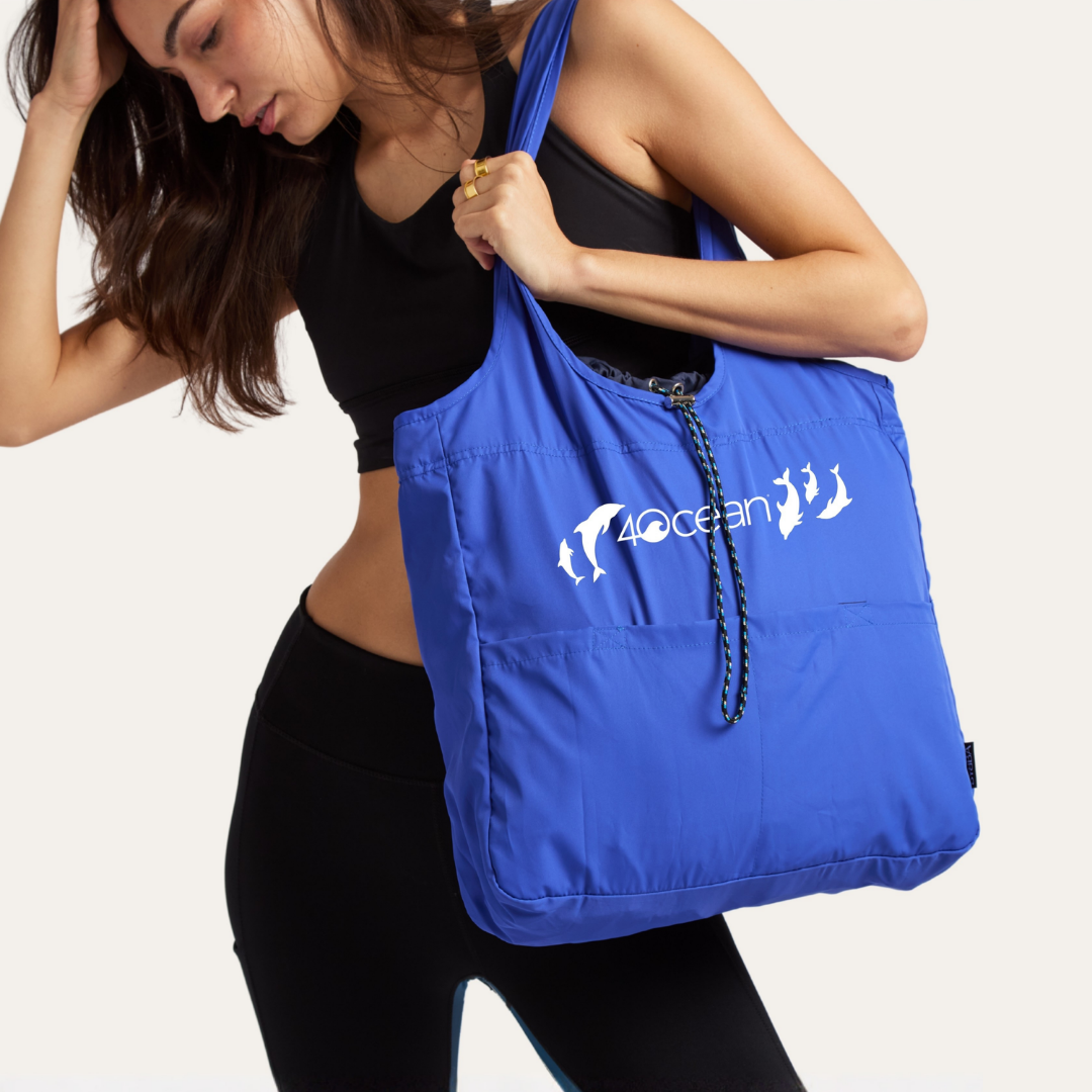 BYBBA x 4OCEAN BALOS PACKABLE TOTE BAG / COBALT DOLPHINS