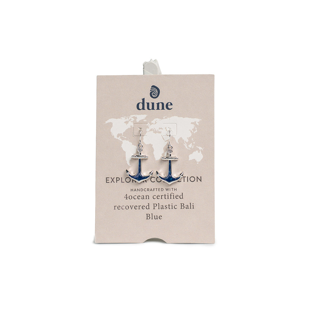 4ocean x Dune Explorer Anchor Earrings with Cubic Zirconia - Silver - Bali Blue