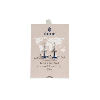 4ocean x Dune Explorer Anchor Earrings with Cubic Zirconia - Silver - Bali Blue