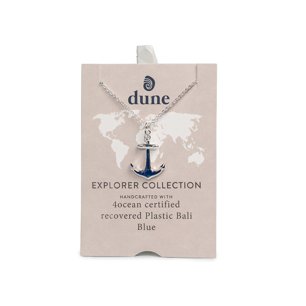 4ocean x Dune Explorer Anchor Necklace with Cubic Zirconia - Silver - Bali Blue