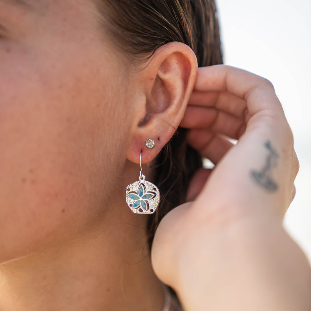 4ocean x Dune Explorer Sand Dollar Drop Earrings - Silver - Hawaii Blue