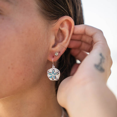 4ocean x Dune Explorer Sand Dollar Drop Earrings - Silver - Hawaii Blue
