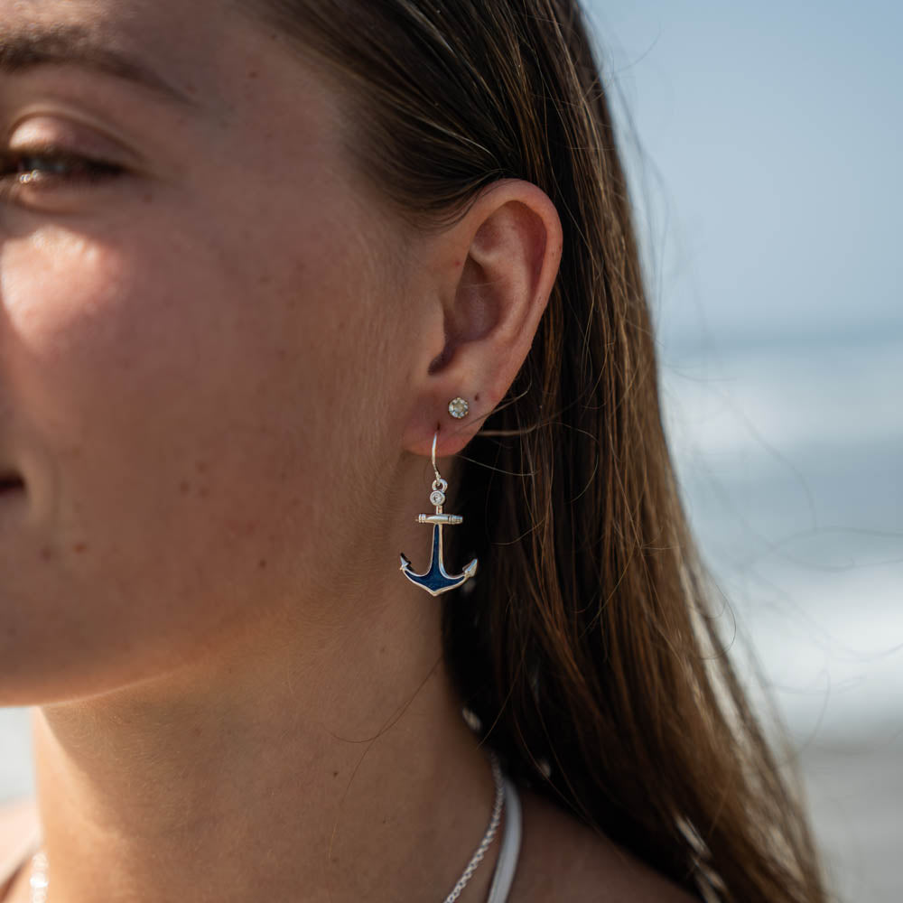 4ocean x Dune Explorer Anchor Earrings with Cubic Zirconia - Silver - Bali Blue