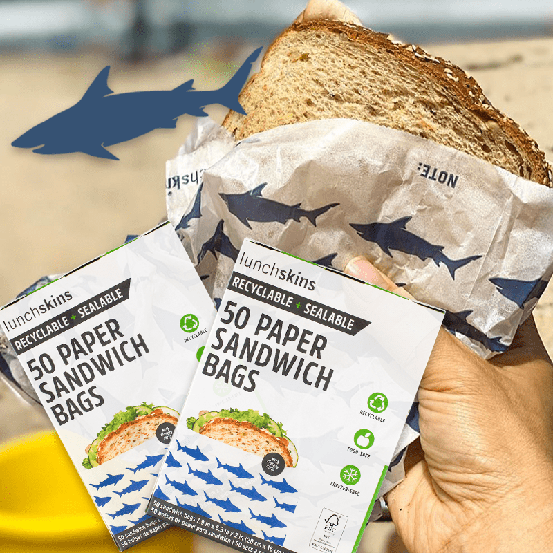 LunchSkins Shark Sandwich Bags 2-Pack Bundle, 100 Count