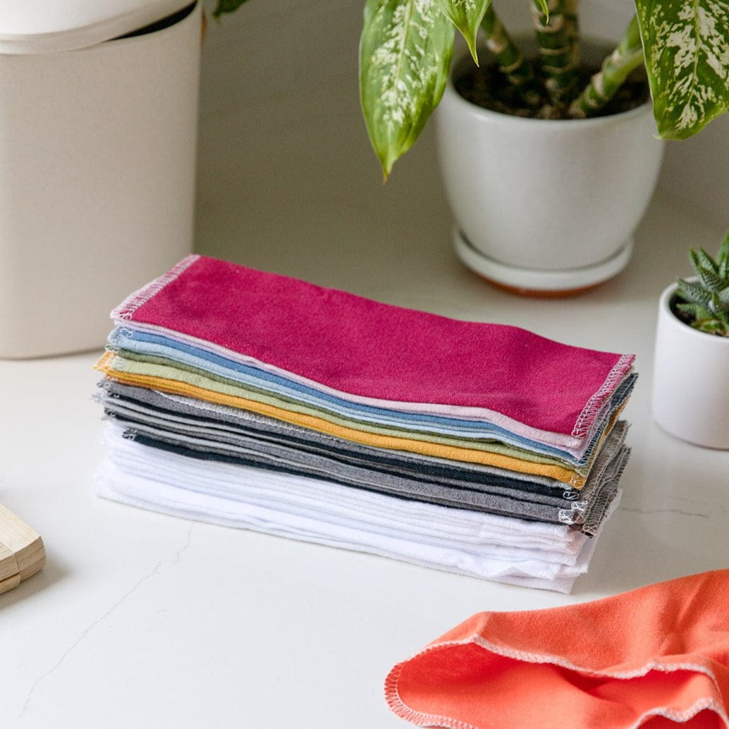 ZeroWasteStore Reusable Paper Towels - 100% Organic Cotton, 12 or 24 Pack