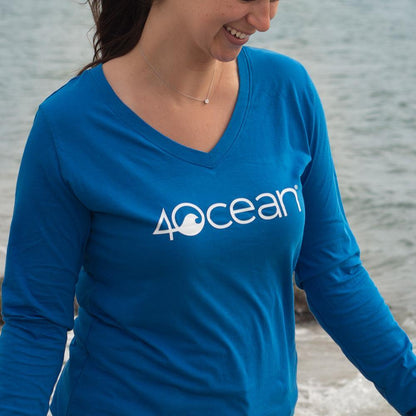 4ocean Logo Women's V-Neck Long Sleeve T-Shirt - 4ocean