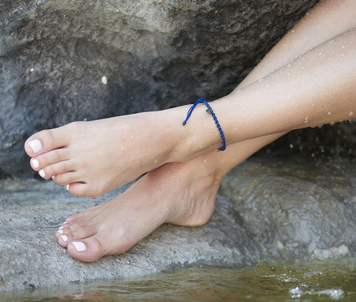 Lava Stone Braided Anklet in Signature Blue