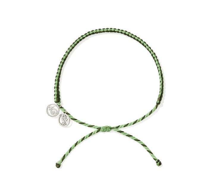 4ocean Earth Day Braided Bracelet 2022 - green. On white background.