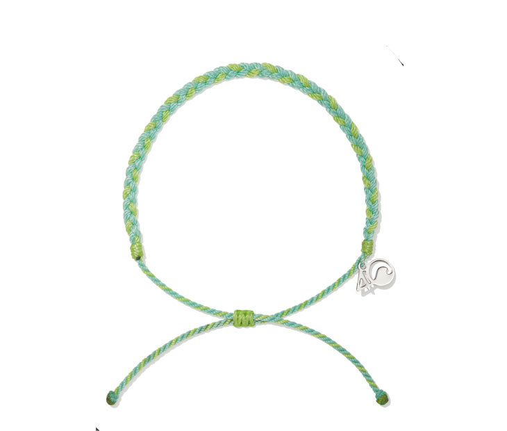 4ocean Green Multicolor Braided Anklet. On white background.