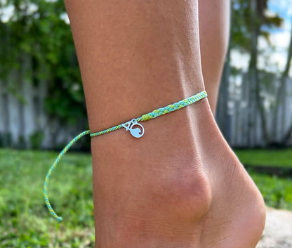 4ocean Green Multicolor Braided Anklet.