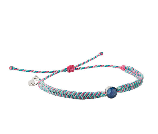 4ocean Ocean Drop Bracelet. Pink, green and teal braided cord with stainless and blue bezel