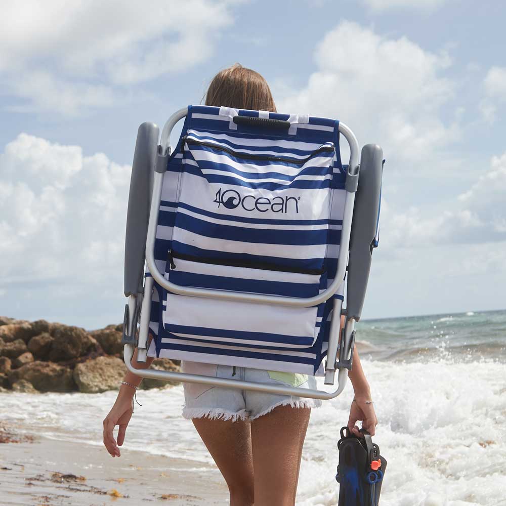 Backpack Beach Chair with Cooler in Nautical Stripe