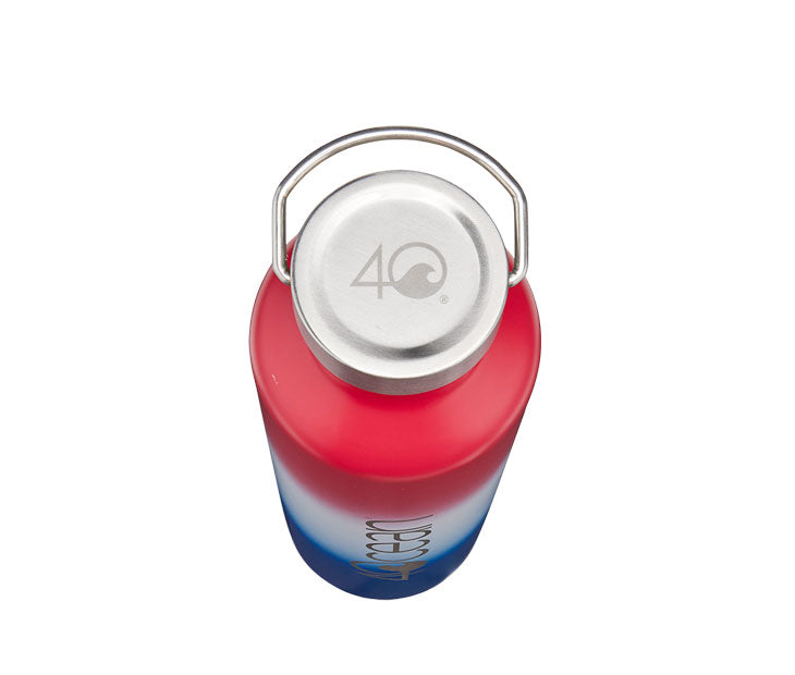 Large Reusable Bottle - Patriotic Ombre. Top view showing $Ocean logo on metal lid.