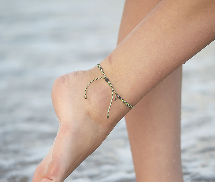 Electric Green Braided Anklet on female model