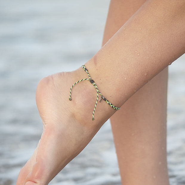 Electric Green Braided Anklet on female model