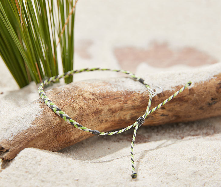 Electric Green Braided Anklet on drift wood